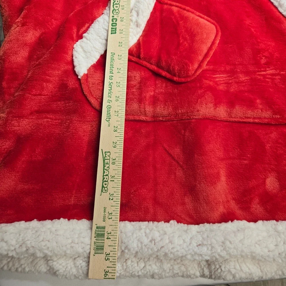 Red Sherpa Lined Oversized Wearable Blanket Hoodie Quarter Zip Fleece Pullover